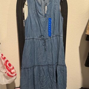 Lands' End Denim Sleeveless V-Neck Midi Sundress